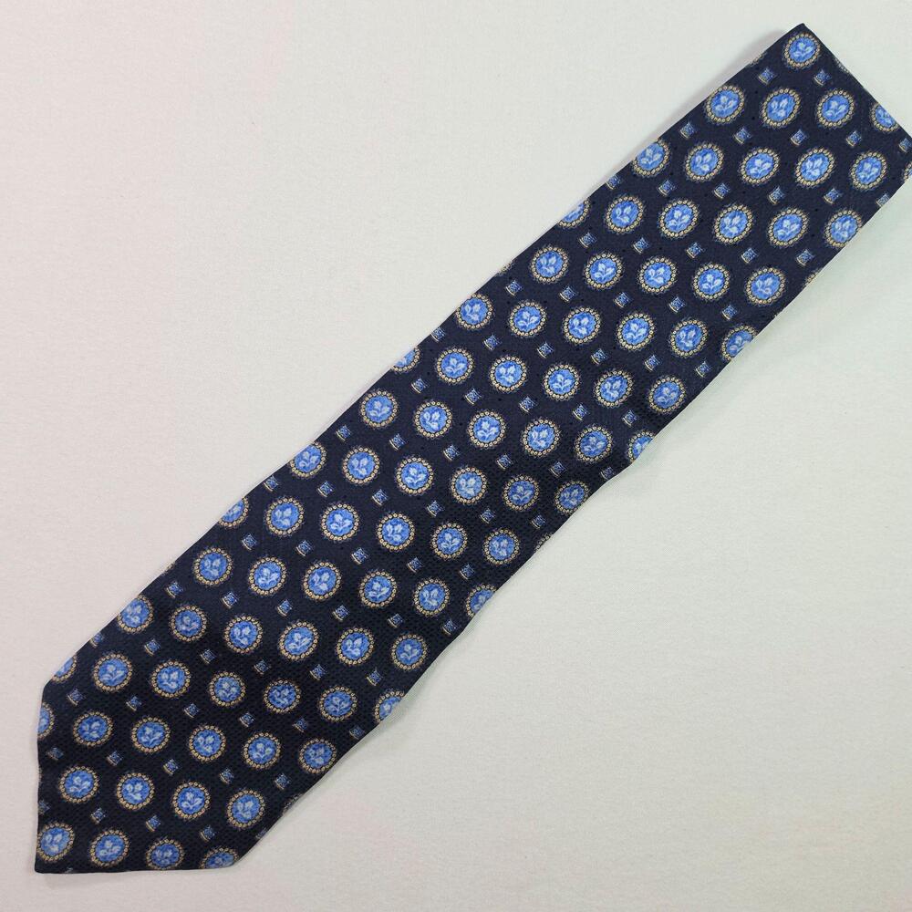 Valentino Tie Mens One Size Blue Silk Geometric Medallion Logo Woven Designer